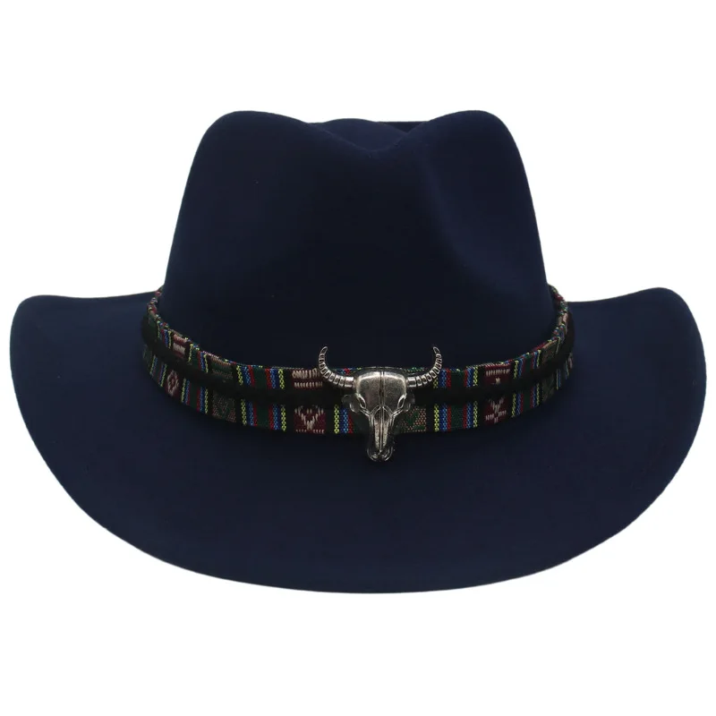 

Tibetan Top Hat Religious Totem Cow Head Autumn And Winter Western Cowboy Hat Grassland Riding Adventure Brim-creased Hat