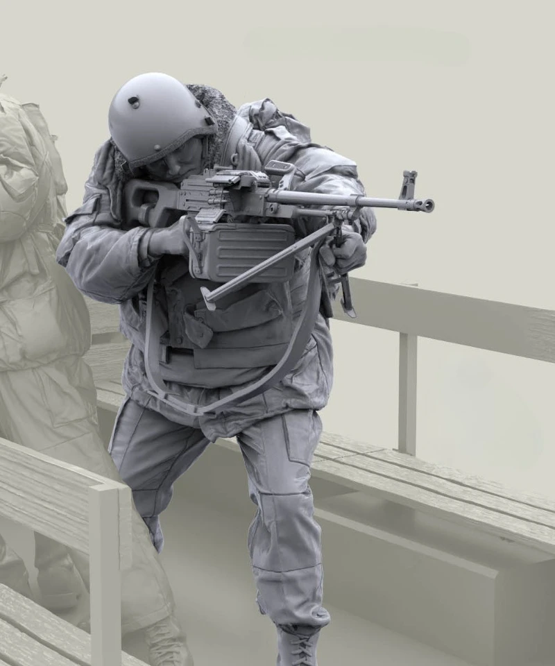 1/16 Scale Die-Cast Resin Figure Model Kit Russian Internal Troops Soldier Shooting (No Truck) Unassembled and Unpainted