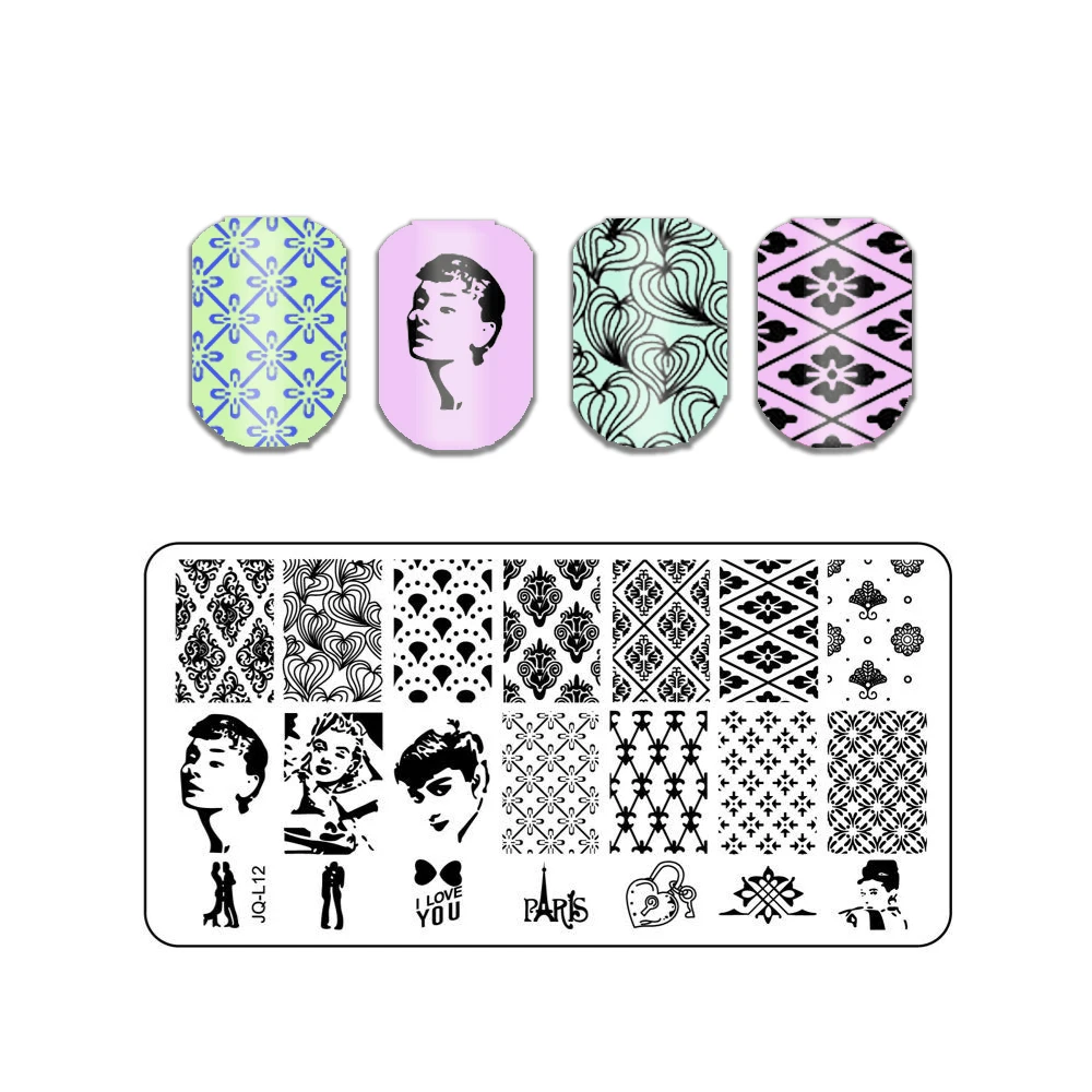 Lace Line Nail Stamping Plate fiori geometrici foglia ananas Fruit Stamp Template stampa Stencil Tools Heart Image Plates