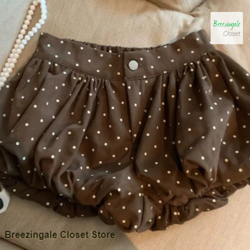 Korean-style new white floral polka-dot shorts female summer spice girls wear bubble wind ultra-short fluffy bud pants skirt.