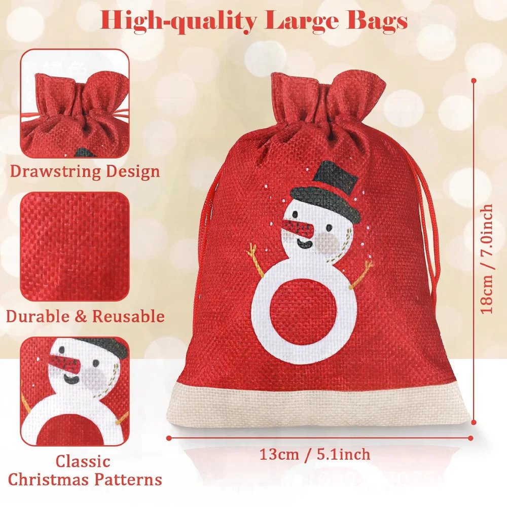クリスマスカウントダウンアドベントセット麻紐付きキャンディギフト収納バッグ10x15cm-13x18cm越境卸売