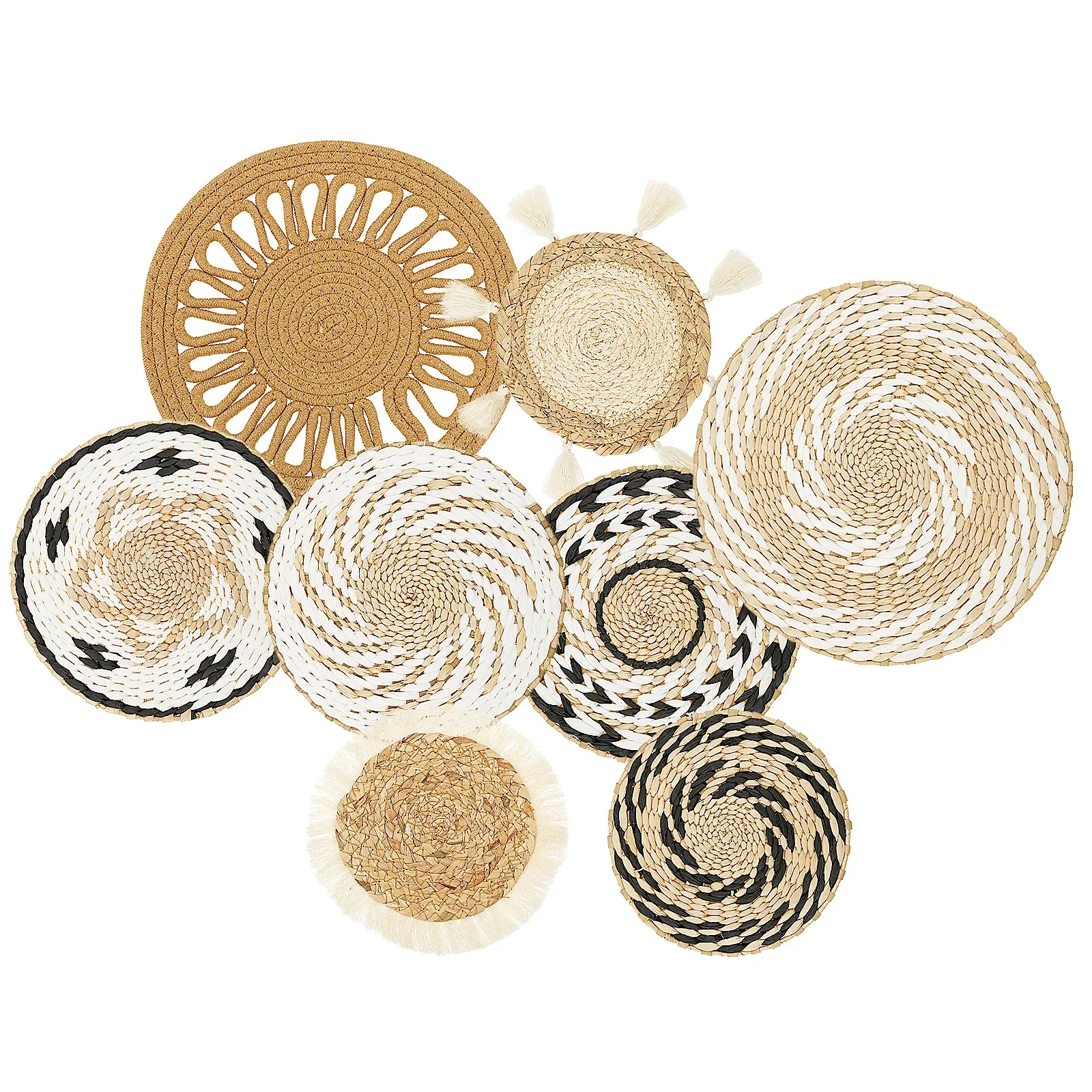 

Для 8 шт. плетеные настенные украшения из ротанга в скандинавском стиле с дизайном бахромы для отеля, гостиной, кухни