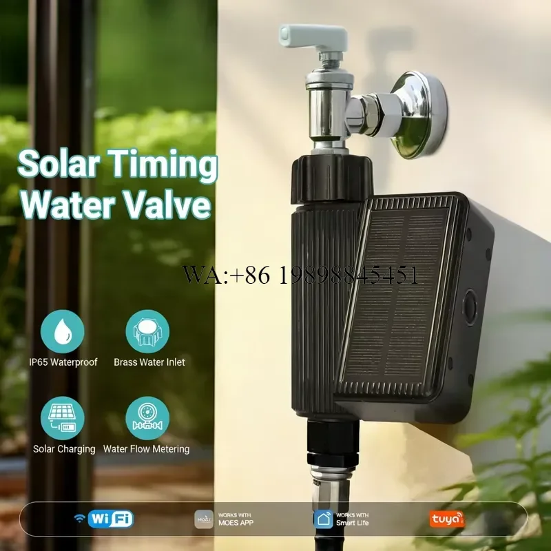 WMWMNU Smart Home WiFi Irrigation Valve App Remote Timing Control Solar Lithium Battery Powered Water Flow Meter for