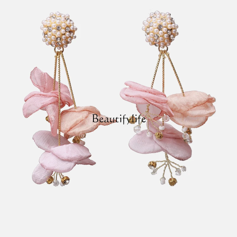 

Splendid European and American Earrings Pink Flower Earrings Sweet All-Matching New