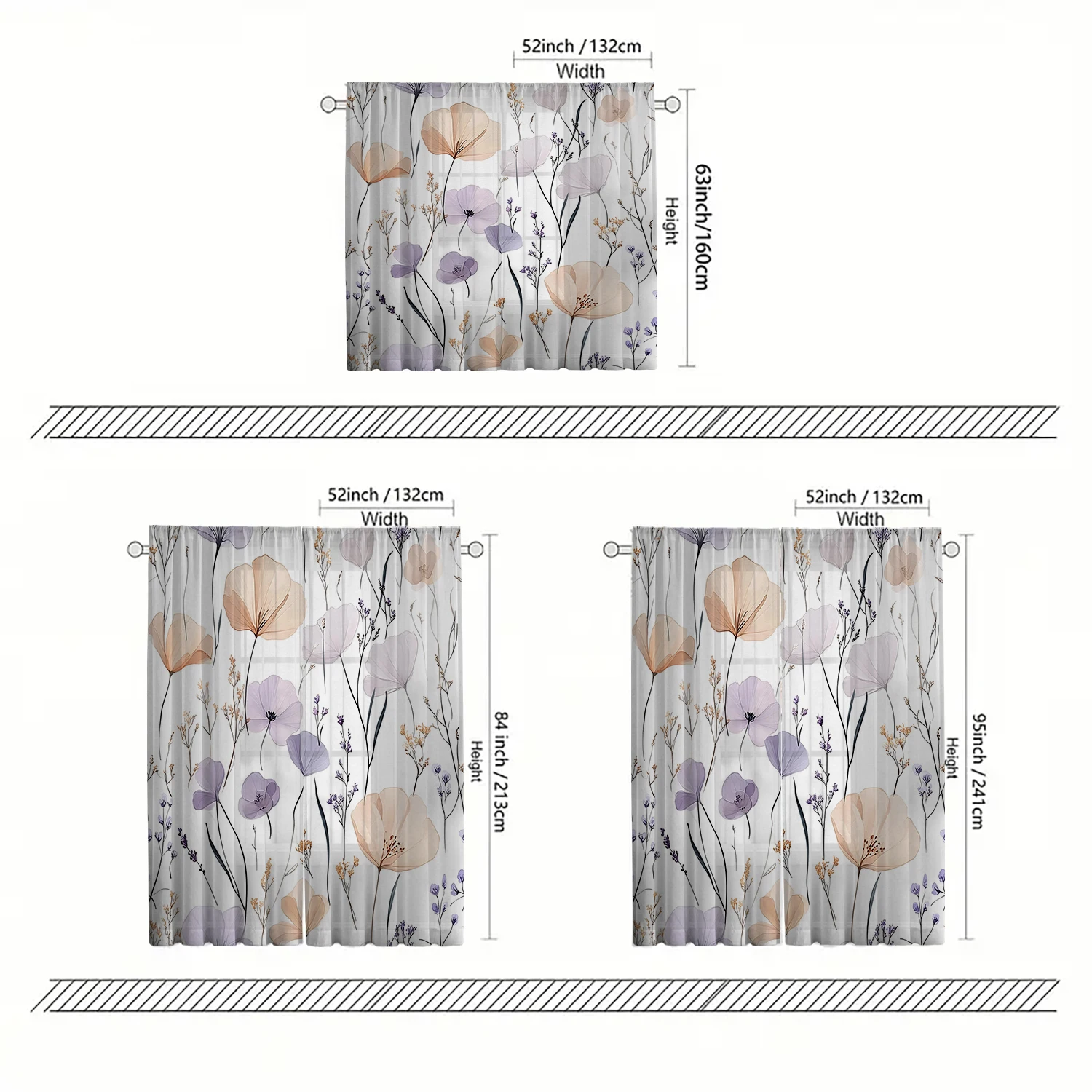 2 Pieces HD Digital  Plant leaves Printed Window Screen Home Decor Style Decoration Living Room Bedroom Rod