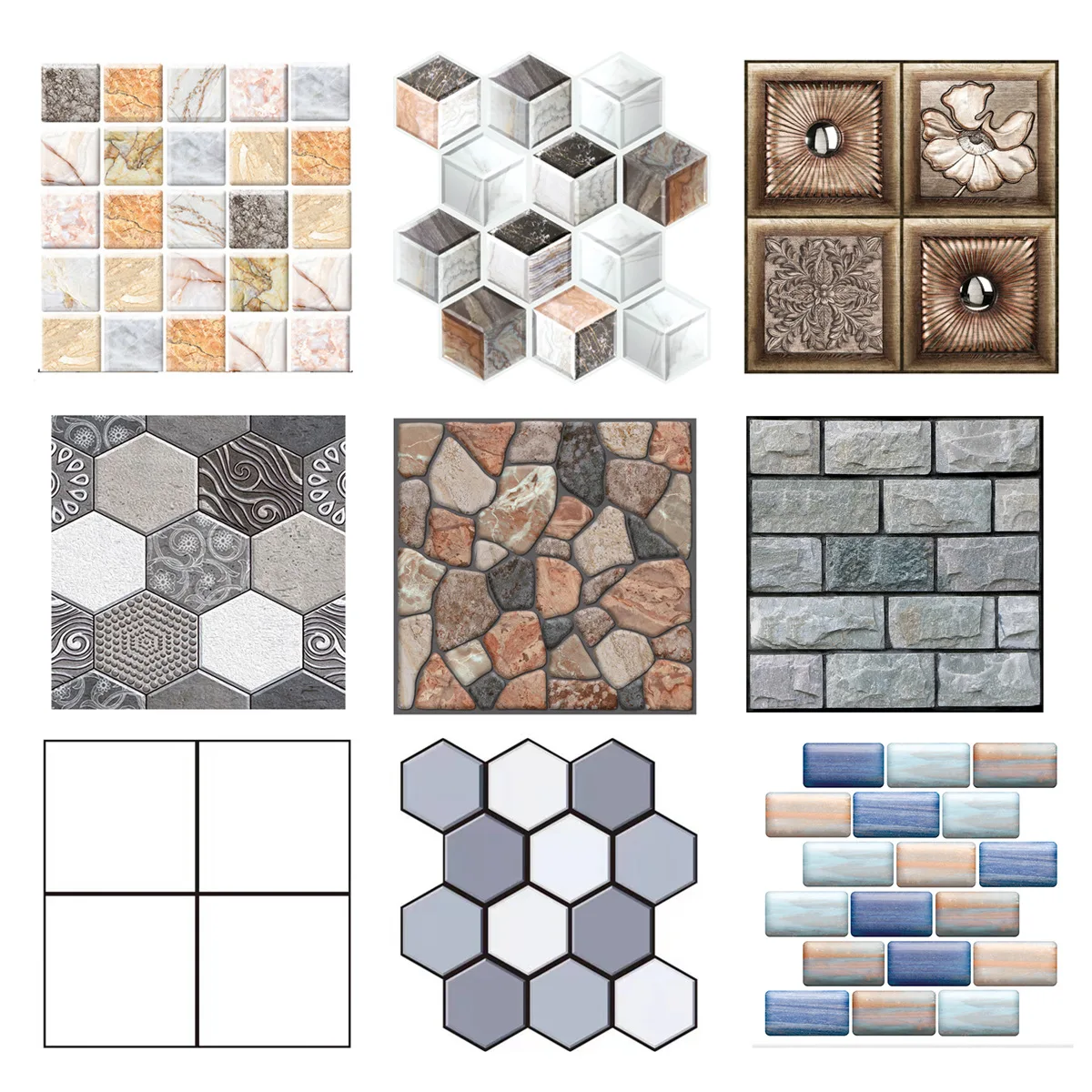 Thickened 10/20 Sheets Peel and Stick Tiles 3D Waterproof Wall Tiles for Living Room RV PVC Wall Panels Interior Wall Decoration