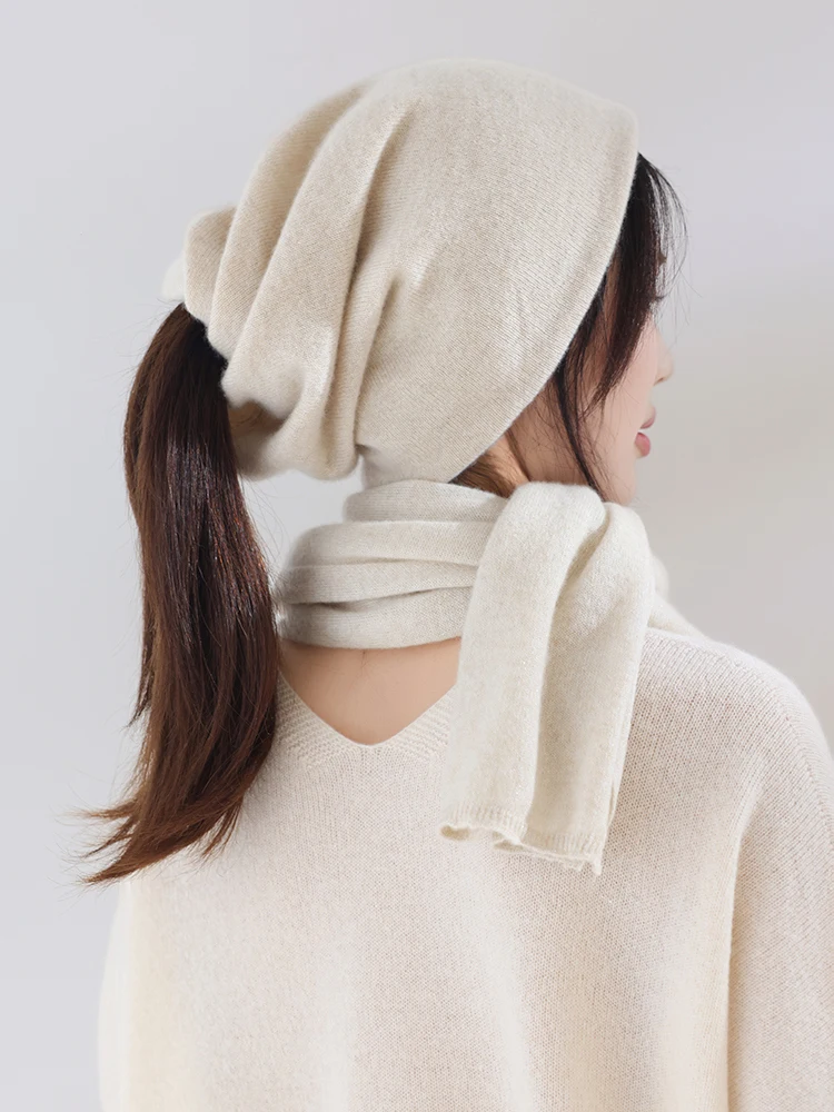 Versatile Hats Neck Cover Dual-Use Women Men Hooded Scarf 100% Cashmere Hats Winter Knit Cap Ski Outdoor Warm Headgear Beanies