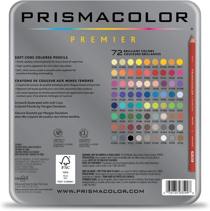 72Pcs New Prismacolor Colored Pencils, Artist Premier Soft Core Intense Pigments Pencils Assorted Superior Blending and Shading