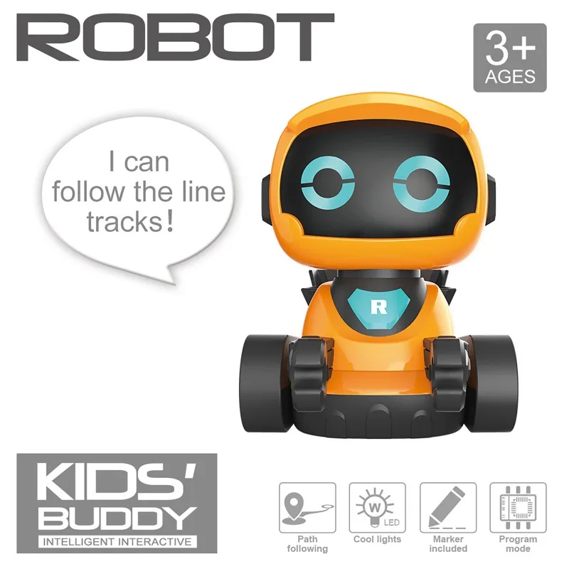Smart Line-Tracking Robot Toy with Sound Effects – Interactive Orange & White Educational Robot for Kids' STEM Summer Gifts