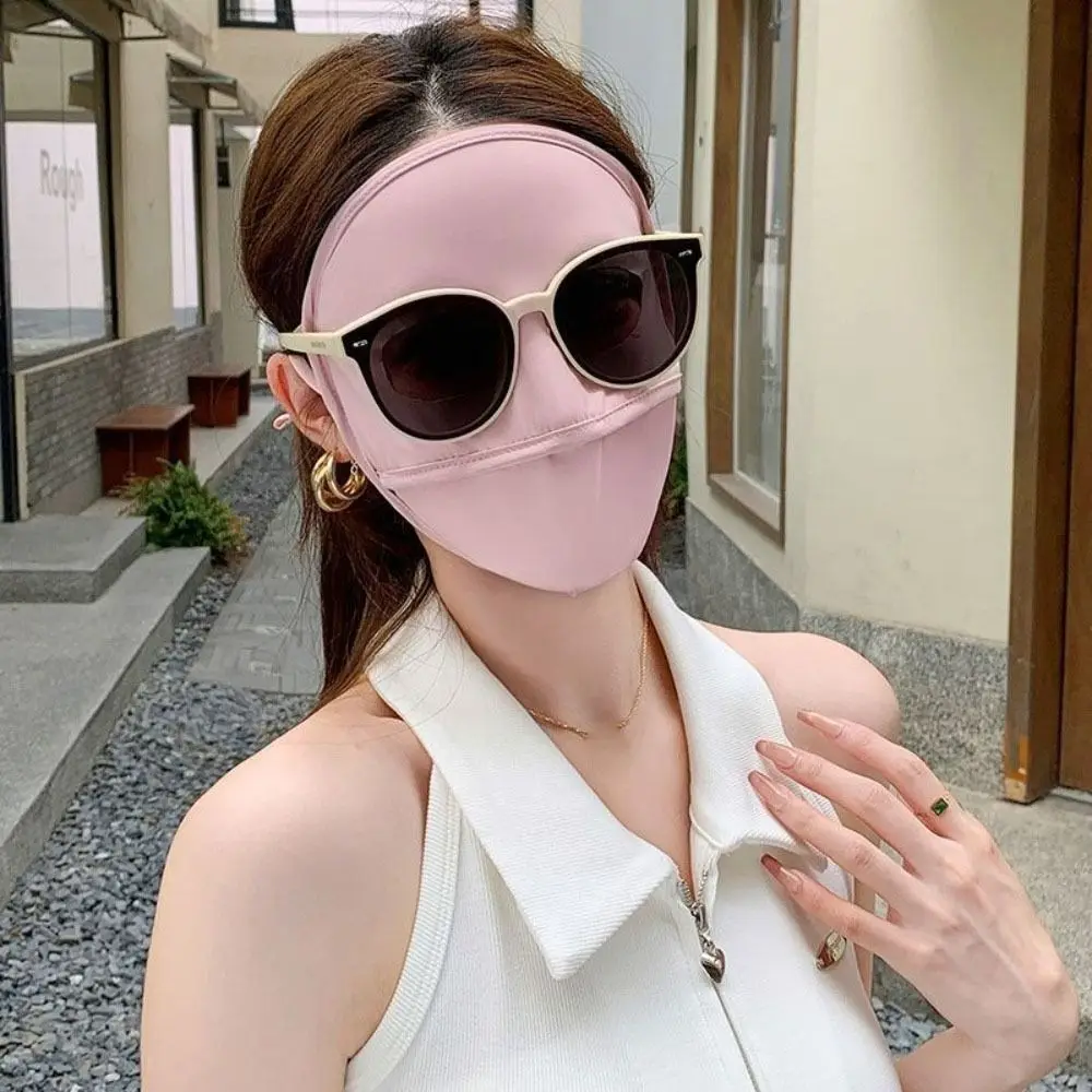 

Breathable Full Face Ice Silk Mask UV Protection Solid Color Sunscreen Mask Face Scarves Sunscreen Veil Face Cover Hiking