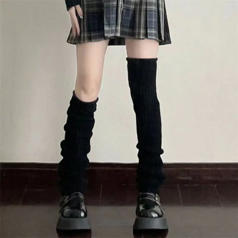 Socks Woman Winter Knitted Thick Warm Black White Long Sock Y2K Lolita Cute Thigh High Solid Color Socks for Women New Fashion