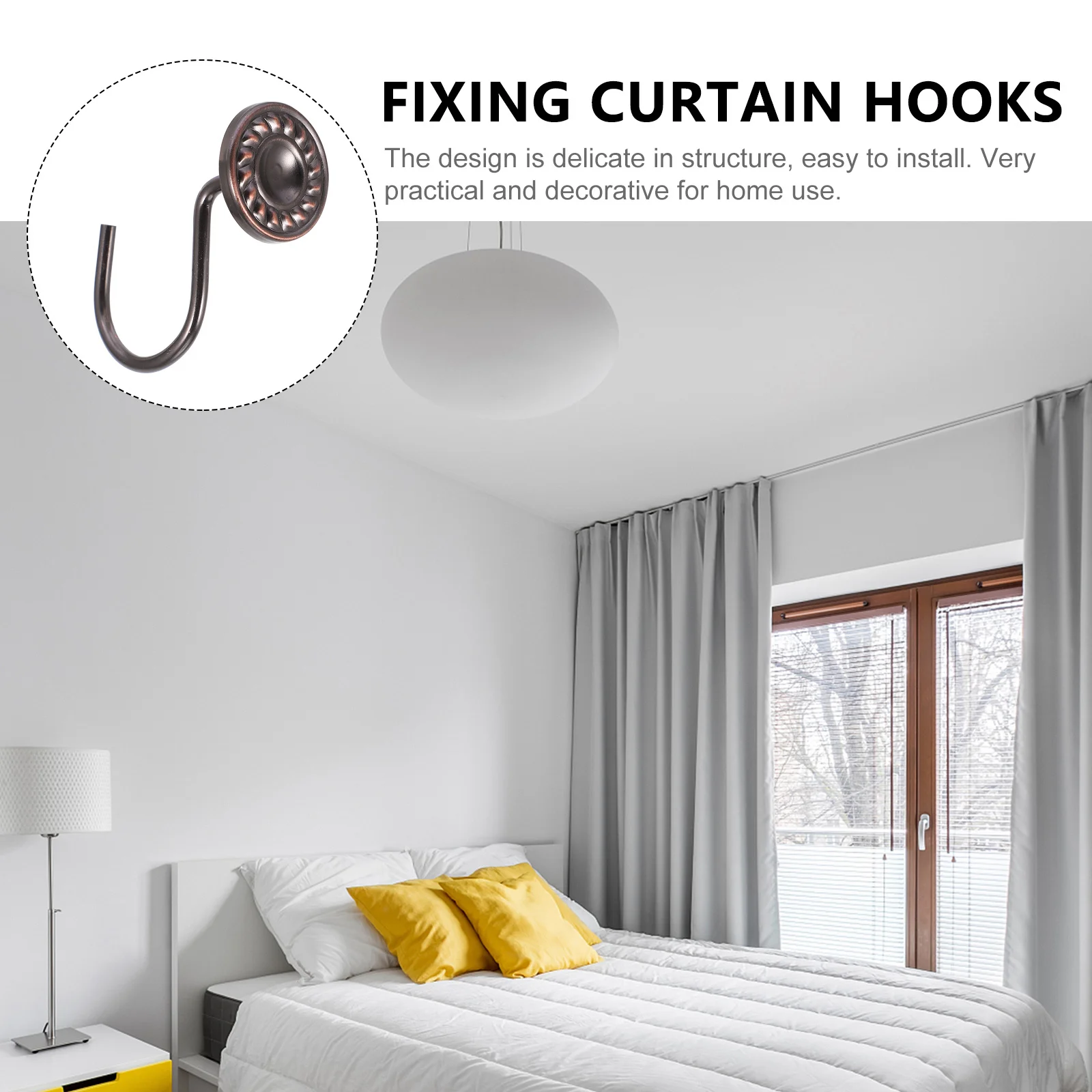 

12Pcs Curtain Fixing Hooks Premium Iron Sundries Hooks Smooth Finish Bathroom Curtains Rod Hanger for Easy Installation