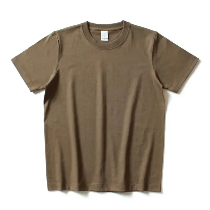 265G Japanse Katoen Dikke Zware Solid Naadloze Geweven Ronde Hals Korte Mouw T-shirt Mannen Vrouwen Ademend T-shirts Top Tees