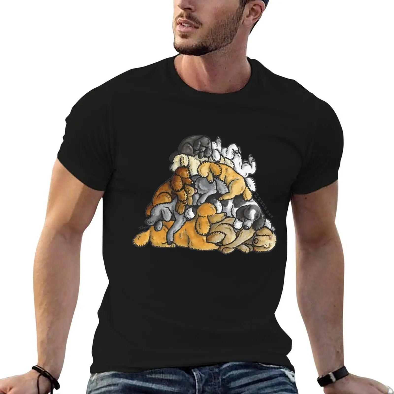 مصمم جرافيك تي شيرت رجالي قمصان بودل قميص كومة 100% تي شيرت قطن كلاب تي قميص نوم رجل