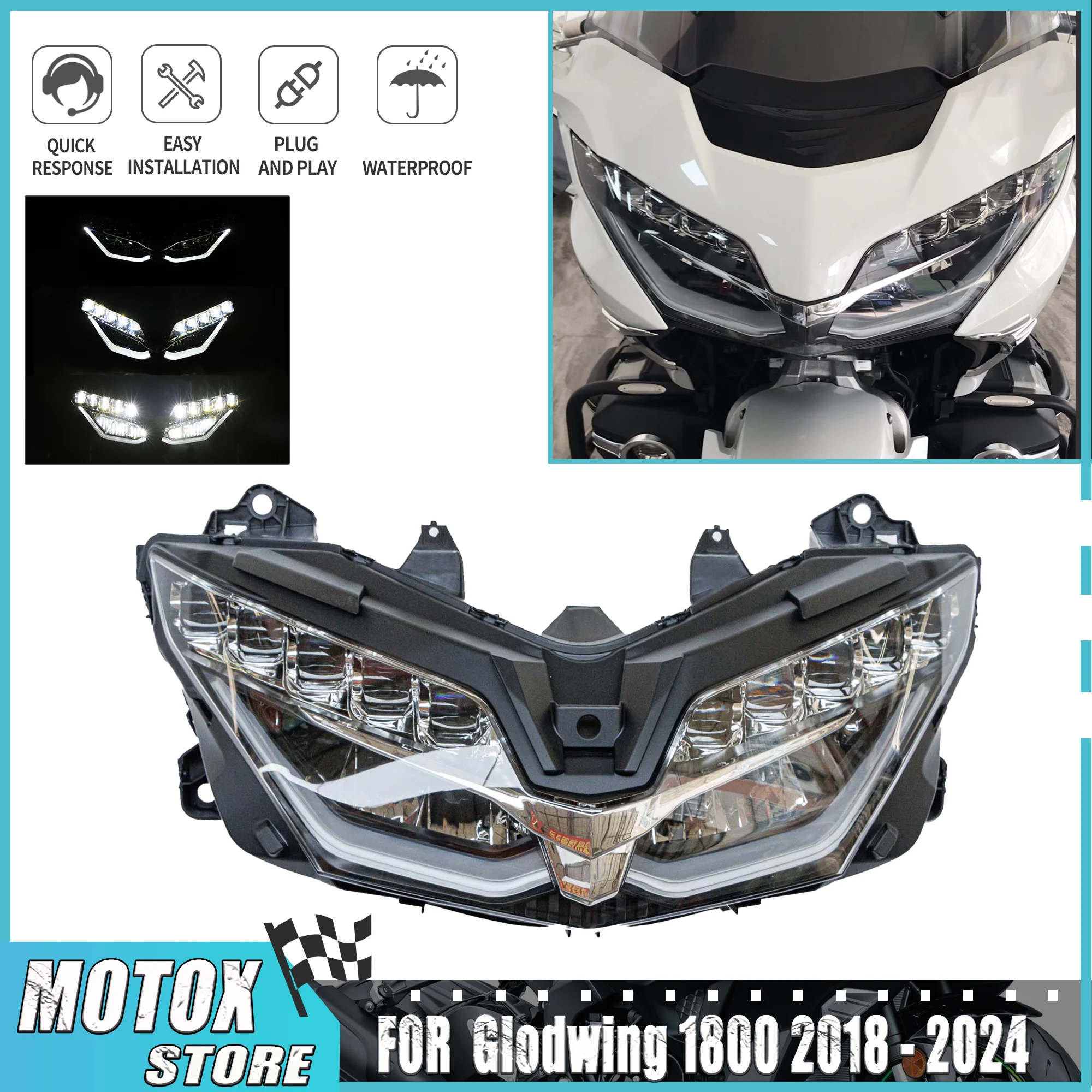 

Fit for Honda Head Light Lamp Goldwing GL1800 2018 - 2024 Headlight Assembly GL 1800 Front Headlamp Goldwing1800 19 20 21 22 23