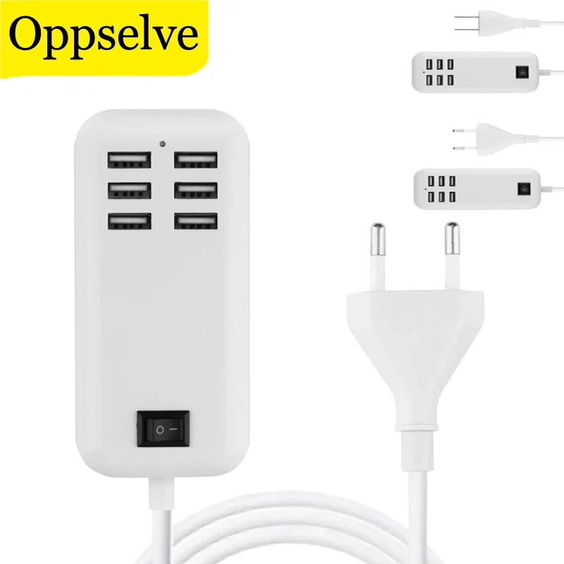 Portable 6 Ports USB Phone Charger Splitter 30W Desktop Wall Charging Extension Station Power Adapter For Smartphone USB Device