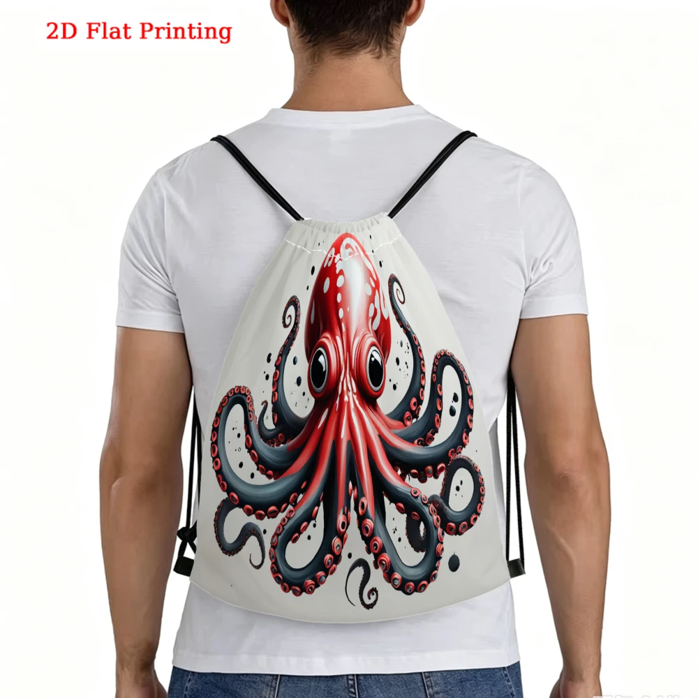 Trendy, Drawstring Backpack, 2D Flat Printing Octopus Pattern, Gym Sports Bag, Outdoor Travel Cinch Sack