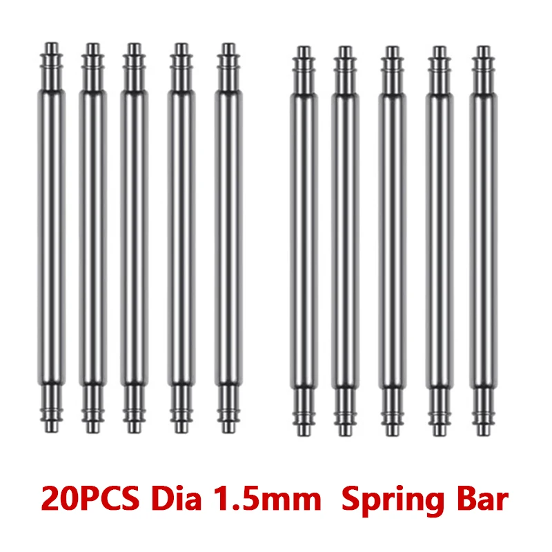 20 spring bar pins for watch straps, 1.5mm diameter spring bars compatible with Seiko SKX007 SRPD cases in 18mm, 20mm, and 24mm