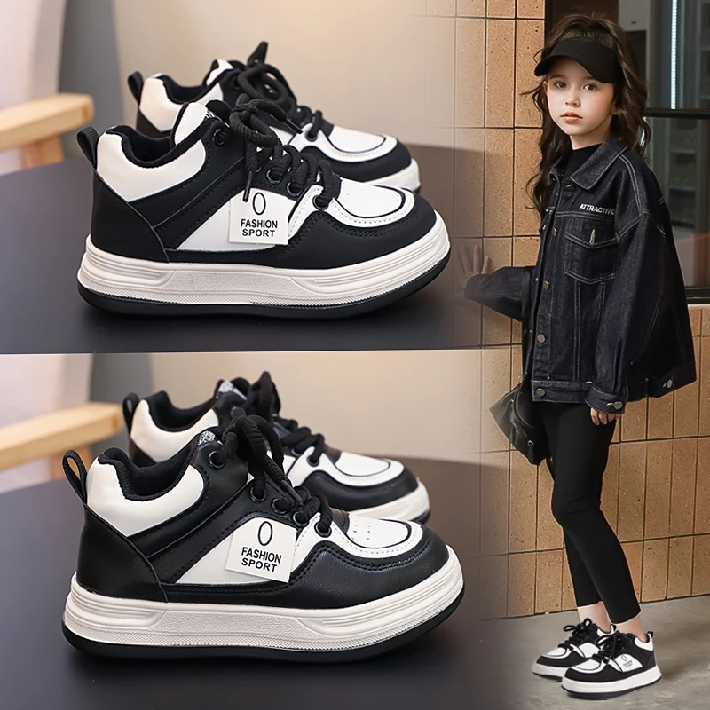 Children Sneaker Boys Casual Shoes Black Leather Flat Student Walking Shoes Non-slip Girl Lightweight Sports Tennis Footwear
