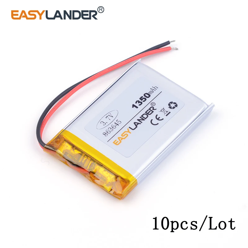 

10pcs /Lot 863645 1350mAh lithium Li ion polymer rechargeable battery card speakers GPS vehicle traveling data recorder