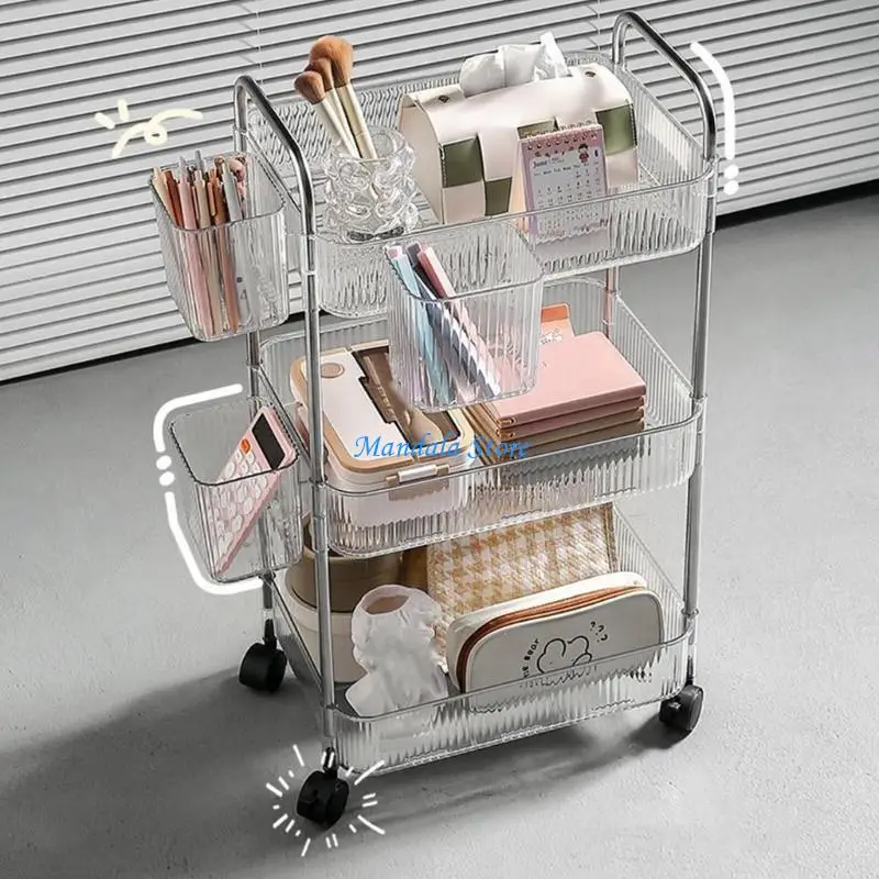 

U2JC Modern Rolling Makeup Cart Clear Shelves Space Saving Bathroom Bedroom Organization Solution Product Organizers