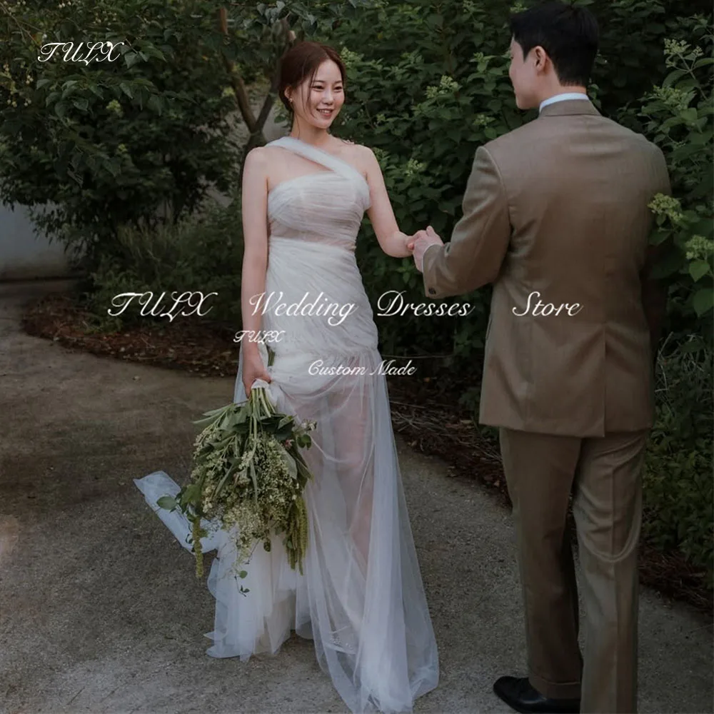 

TULX Elegant Organza Wedding Photo Shoot Dress Off Shoulder Korea Bridal Gowns Mermaid Long Sweep Train Corset 웨딩드레스 Customized