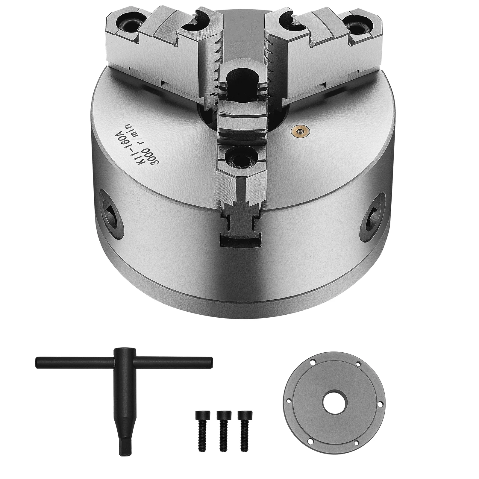 SucceBuy Lathe Chuck 3-Jaw / 4-Jaw / 6-Jaw Self-Centering Chuck & Threaded Backing Plate, T-wrench Screws, Wood Metal Lathe Use
