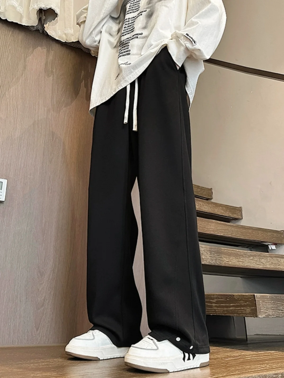 

High-End Bla Casual Pants for Men Spring Autumn Loose Fit Straight Leg American High Street Sle Faion Trend Brand