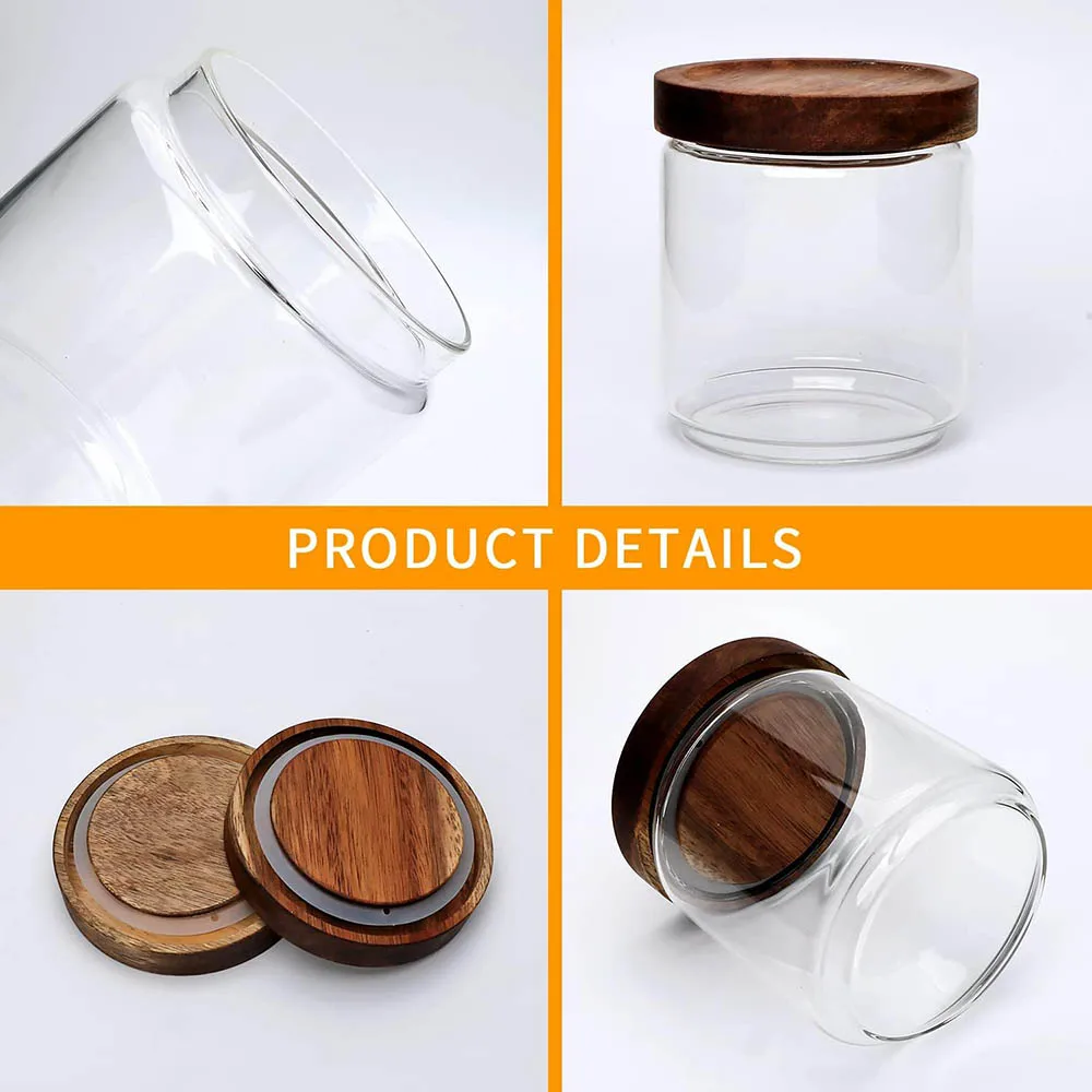 1/5 Glass Food Storage Jars,Glass Storage Containers Clear Glass Food Canister with Bamboo Lid Airtight For Coffee,Flour, Sugar