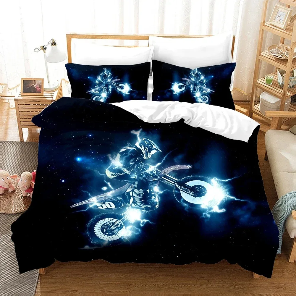 3D Sports Motorcycling Duvet Cover with Pillow Cover Bedding Set Single Double Twin Full Queen King Size Bed Set for Men Boys