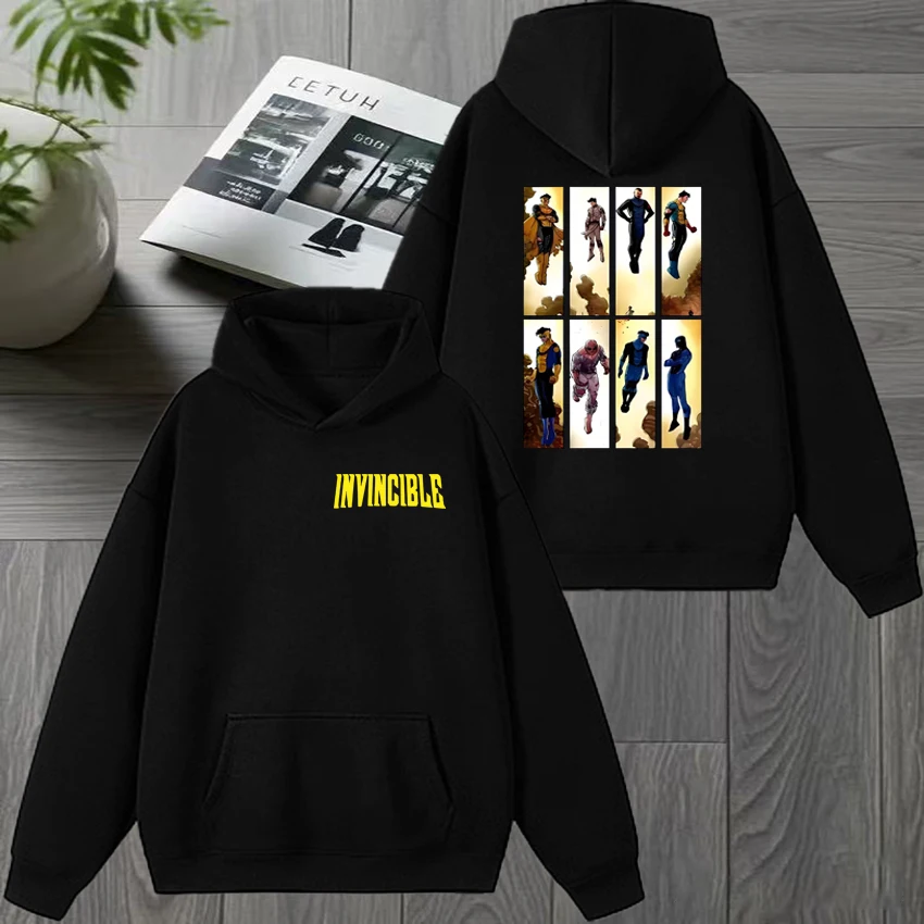 

High Quality Retro Invincible Anime Double Sided prin Sweatshirt Unisex Fleece Casual pullovers Men women harajuku Winter Hoodie