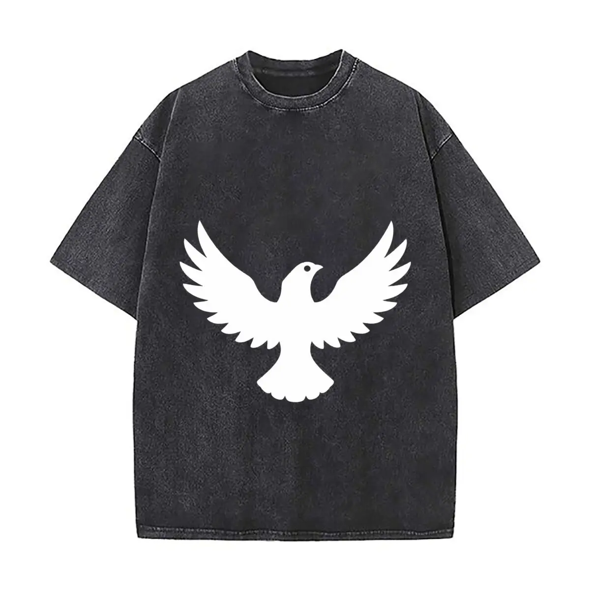 Dove With Outstretched Wings Peace Symbol Graphic Distressed Vintage Oversized Streetwear Tops for Coffee Dates