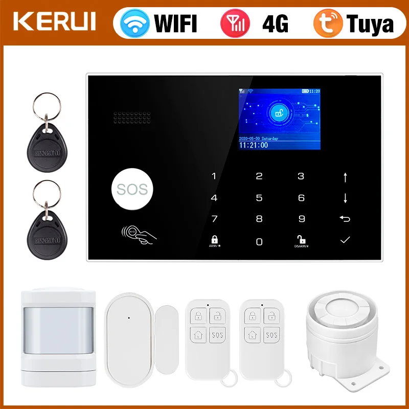 

KERUI G34 Tuya Smart 4G WIFI Система сигнализации для домашней охранной сигнализации Хост с дверью и датчиком движения Поддержка приложения Smart Life Alexa