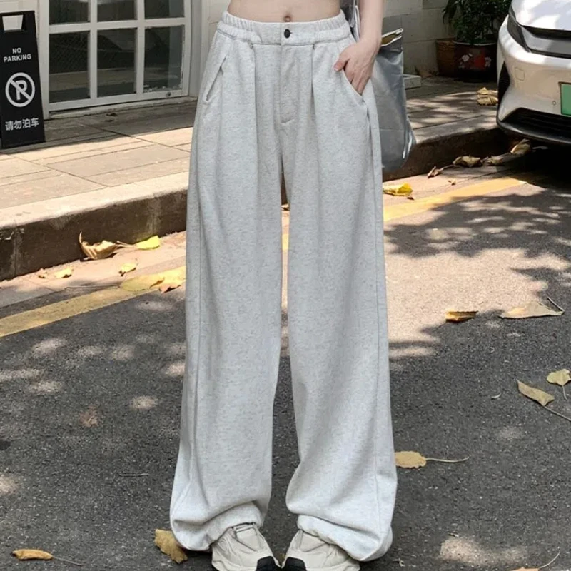 

Relaxing and Relaxed Women's Autumn New American Elasticized High-waisted Wide Leg Retro Solid Color Loose Casual Floor Pants