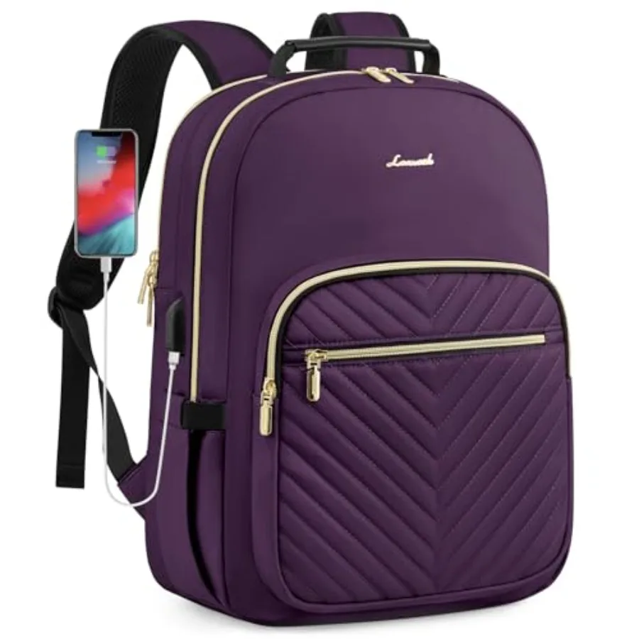 

Laptop Backpack Purse for Women, Work Travel Computer Bags, College School Backpack for Student Girl, Quilted Casual Daypack wi