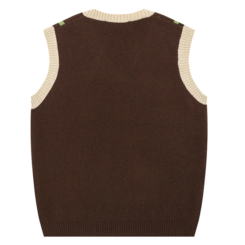 Hip Hop Color Blocking Letter Jacquard Sweater Vest Men Harajuku Oversize Sleeveless Jumper Unisex Vintage Soft Chaleco Hombre