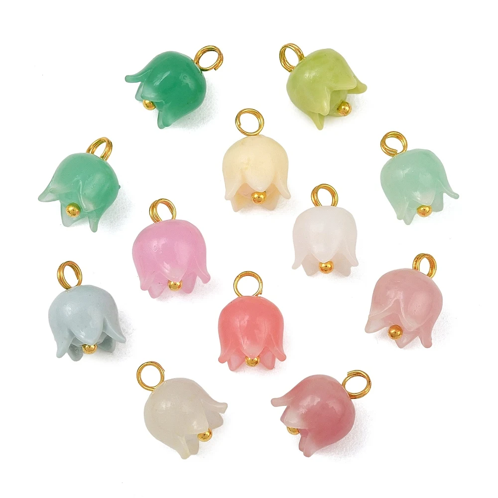 30pcs Synthetic Coral Bell‑Shaped Flower Charms Multicolor Floral Pendants Bulk for DIY Necklace Bracelet Making Craft Jewelry