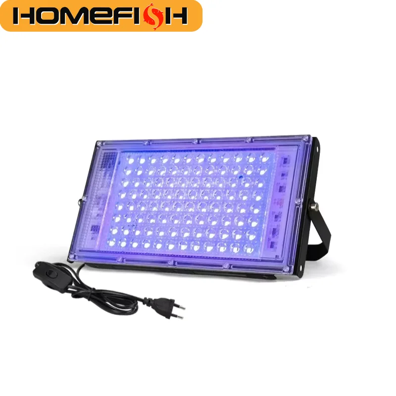 

УФ-светодиодный прожектор HOMEFISH 50 Вт 100 Вт 150 Вт 220 В, ультрафиолетовый светильник для улицы, 395 нм 400 нм, для сцены, флуоресцентных мероприятий и вечеринок