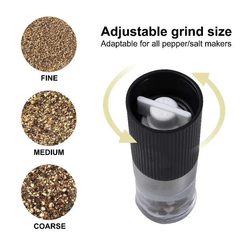 Kitchenware Mini Portable Pepper and Salt Grinder Set with Base Manual Spice Grinder Salt and Pepper Grinder