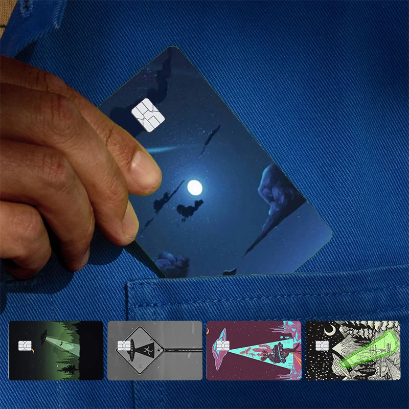 

Sky aliens UFO astronauts lovely Cover Skin Sticker For Credit Card Bank Debit Bus Card Front Side Card holder Sleek Indie