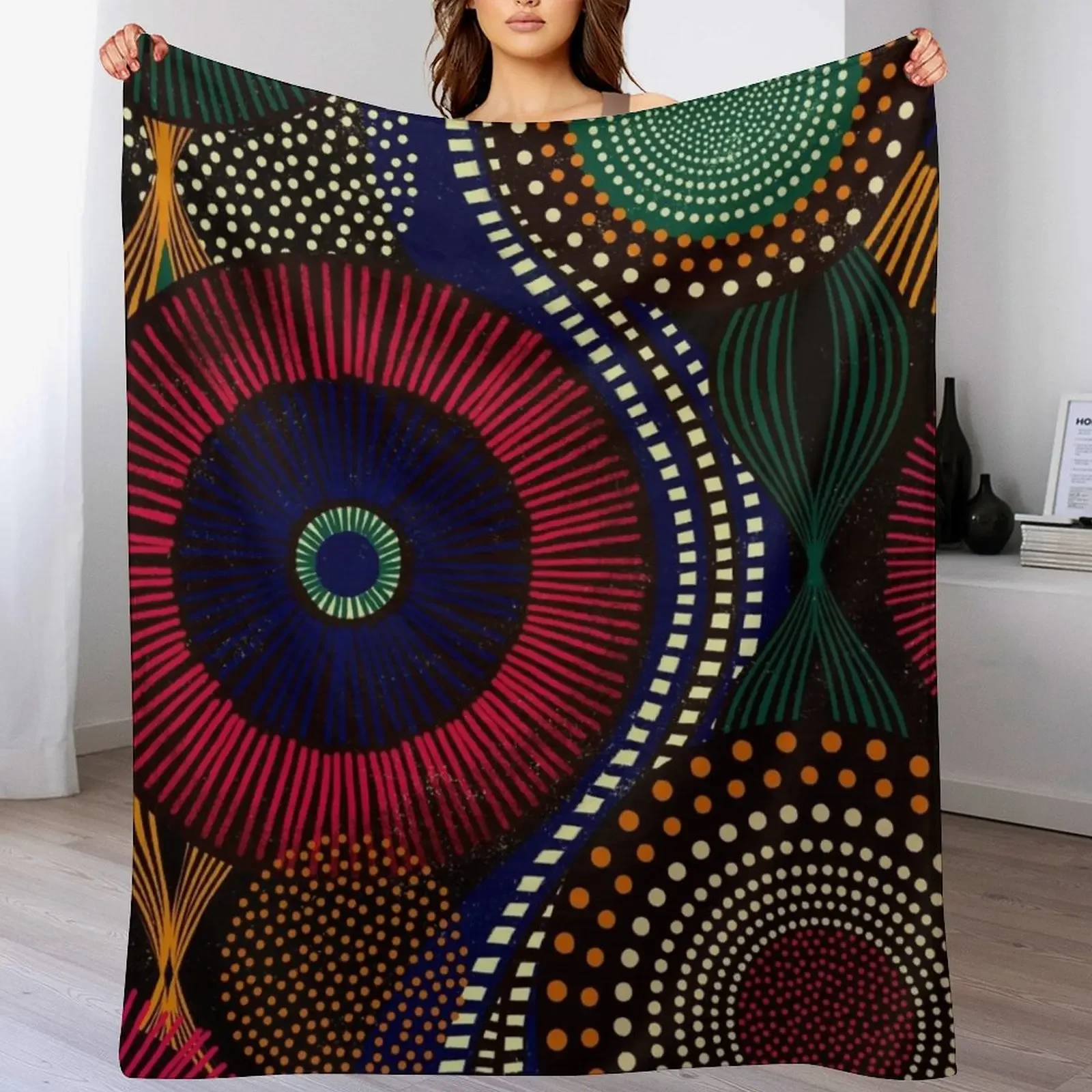 

African Tribal Pattern In Colorful Tone Throw Blanket Anti Shedding Soft Fuzzy Blanket for Home
