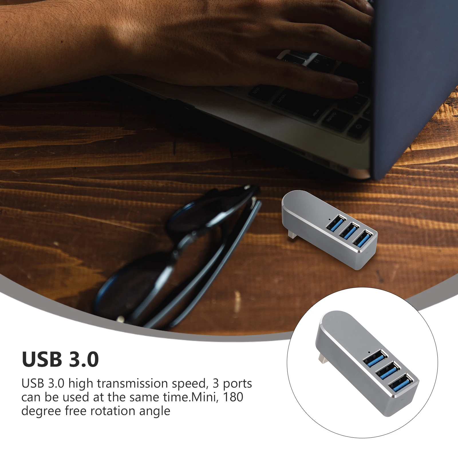 

USB-концентратор из алюминиевого сплава, 3-портовый поворотный разветвитель USB 3.0 для ноутбука, телефона, передачи данных, многопортовый концентратор, адаптер, док-станция