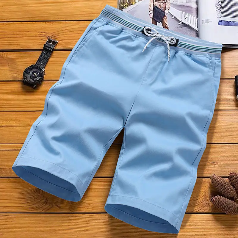 Summer Men Solid Casual Shorts Male Clothing Thin Elastic Waist Pockets Streetwear Fashion Loose Versatile Straight Short Pants