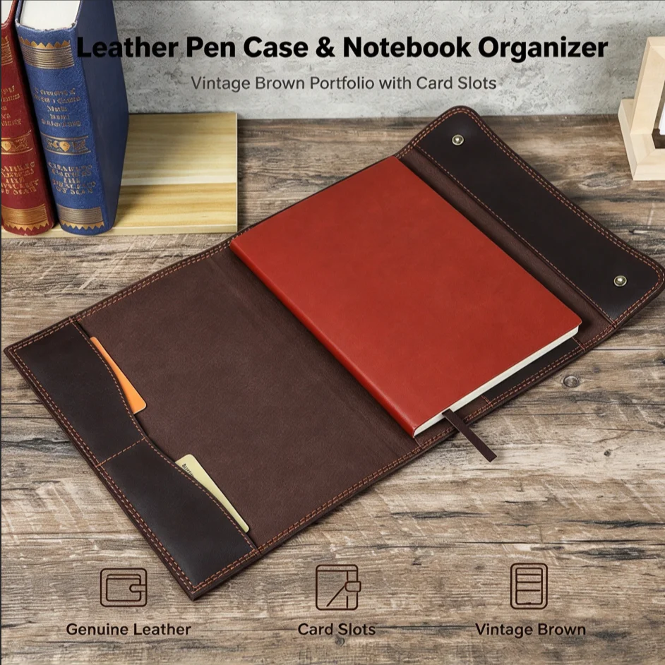 Full Grain Leather B5 Notebook Cover Handcrafted Portable Flip Business Journal Sleeve Cowhide Planner Protector For Daily Work