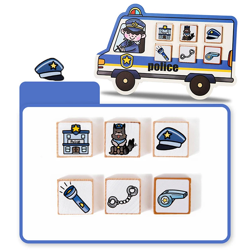 เกมจับคู่การศึกษาสำหรับเด็กเล็ก ห้ารูปแบบฉากชีวิต จับคู่รถดับเพลิง ของเล่นเสริมพัฒนาการสำหรับเด็ก