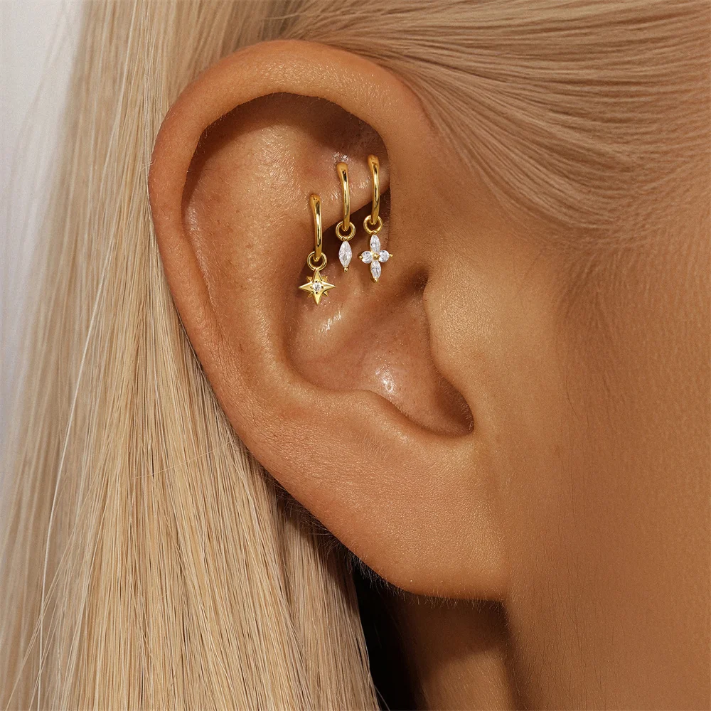CANNER 1PC S925 Pure Silver Classic Four-pointed Star Stud Zircon Earrings and Earrings are Noble, Beautiful, Elegant Ear Studs