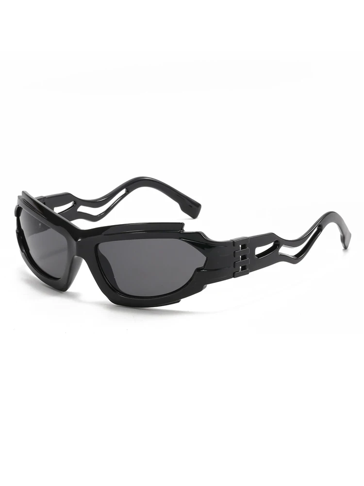 AliExpress Julyrays Hiking Camping Fashion Cycling Punk Anti Light Glasses Y2K Futuristic Personalized Sports Glasses Hollow S-shaped Leg UV400