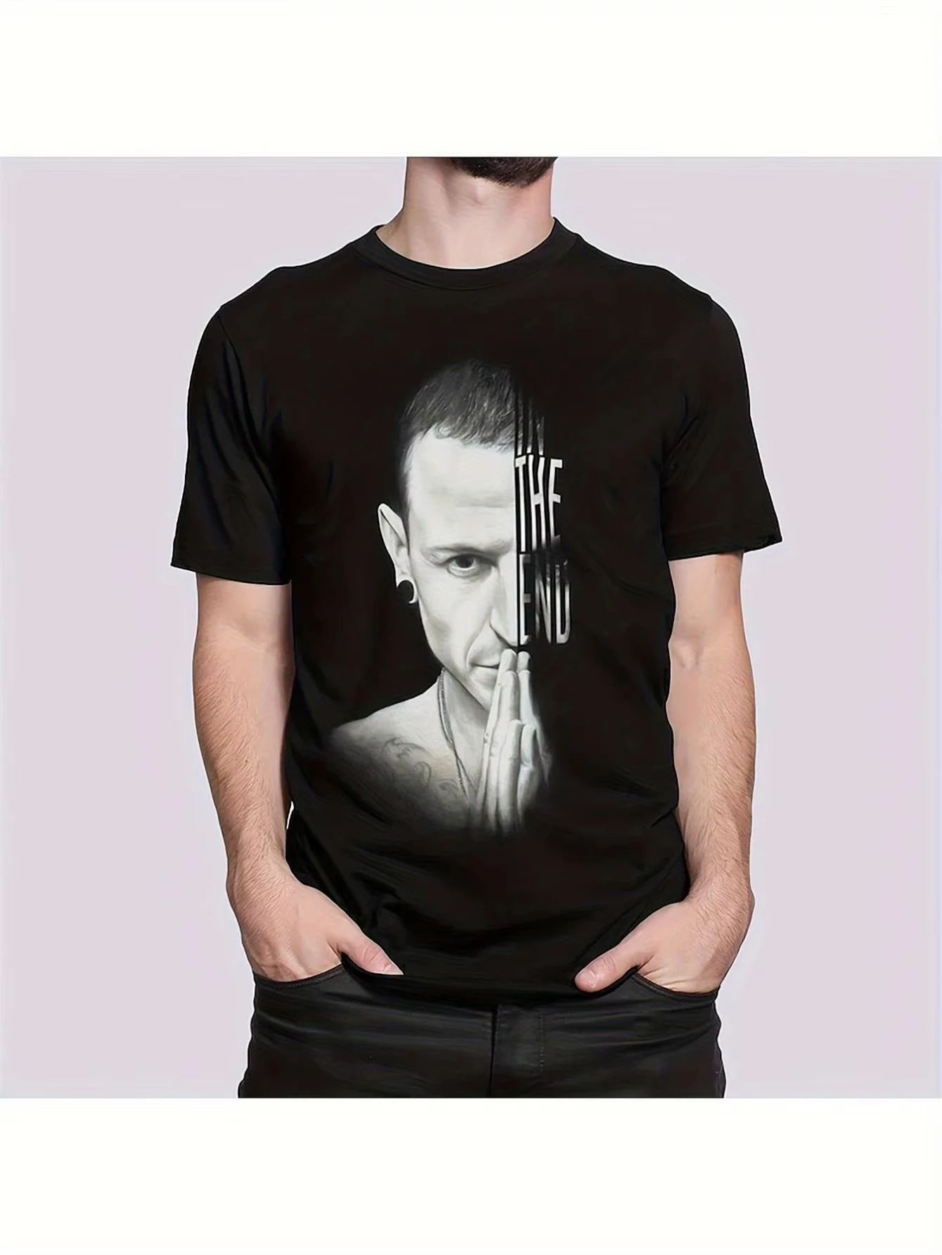 2026 Vintage-Style Graphic Tee Showcases One Side of Chester Bennington'S Face Men's Clothing New Unisex Rock Band Shirt