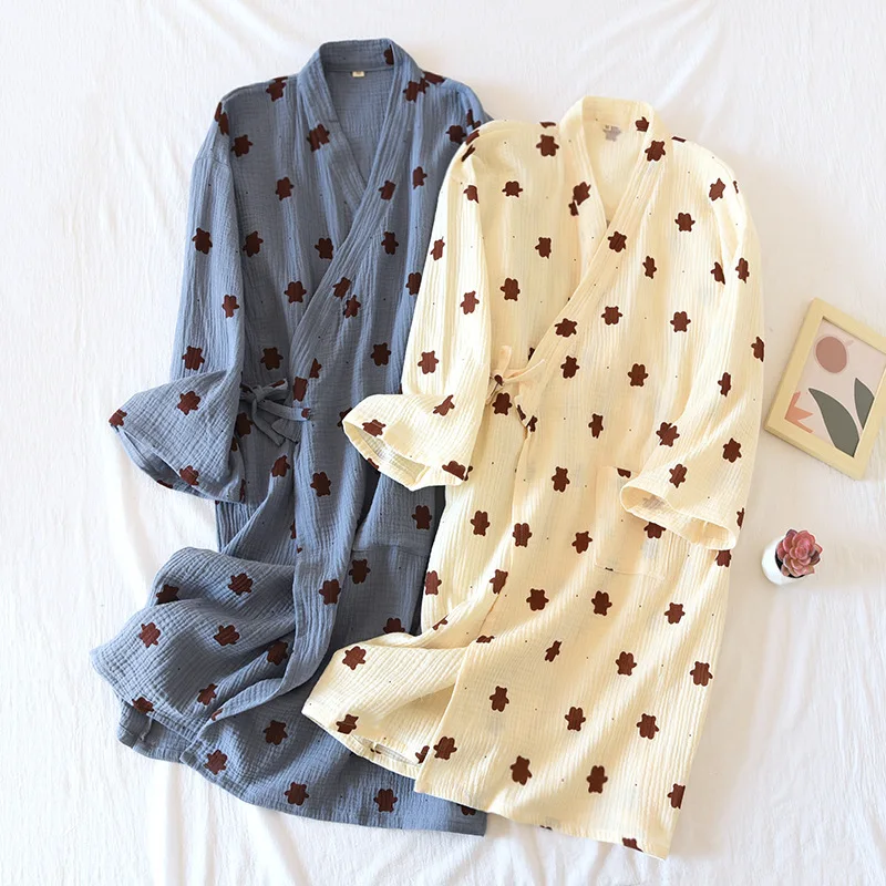 New Cotton Women Robe kimono pajamas Spring Summer Cozy gauze pajamas nightgown Dressing Female bathrobe Sleepwear long pijama