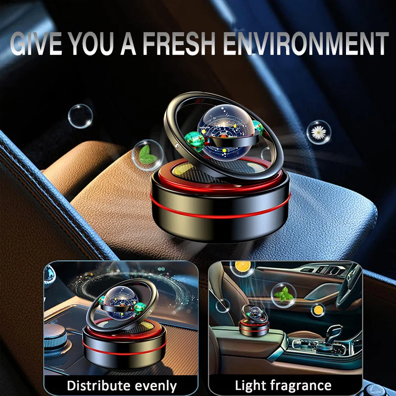 AAZRZRZ Solar Car Air Freshener Instrument Panel Fragrance Automatic rotation Galaxy Planet Essential Oil diffuser Car decor